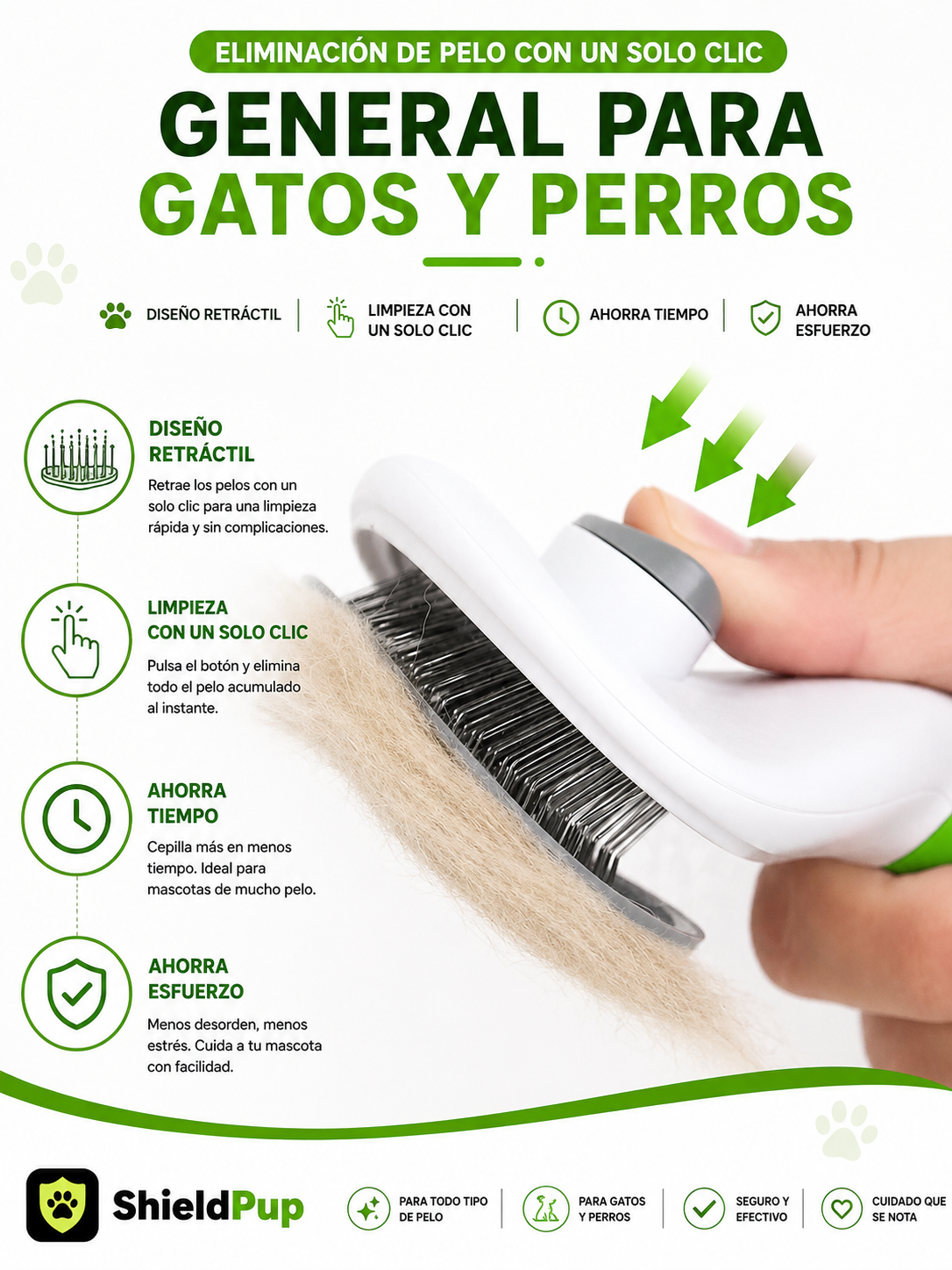 Cepillo Autolimpiante ShieldPup — Elimina Pelo y Nudos sin Esfuerzo