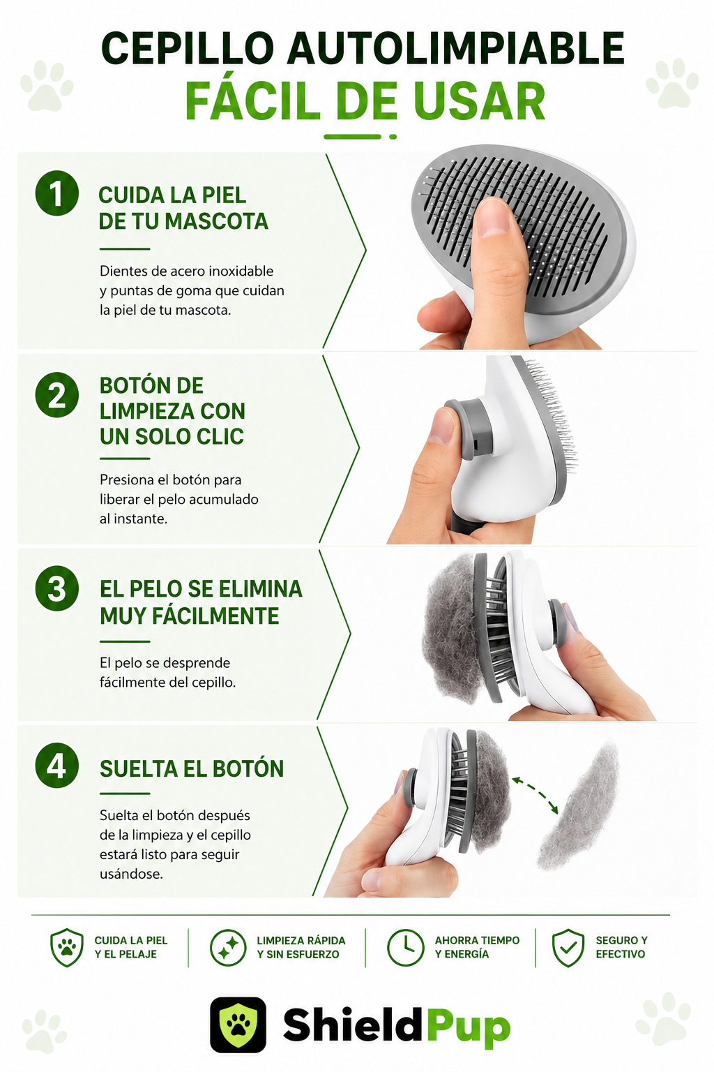 Cepillo Autolimpiante ShieldPup — Elimina Pelo y Nudos sin Esfuerzo